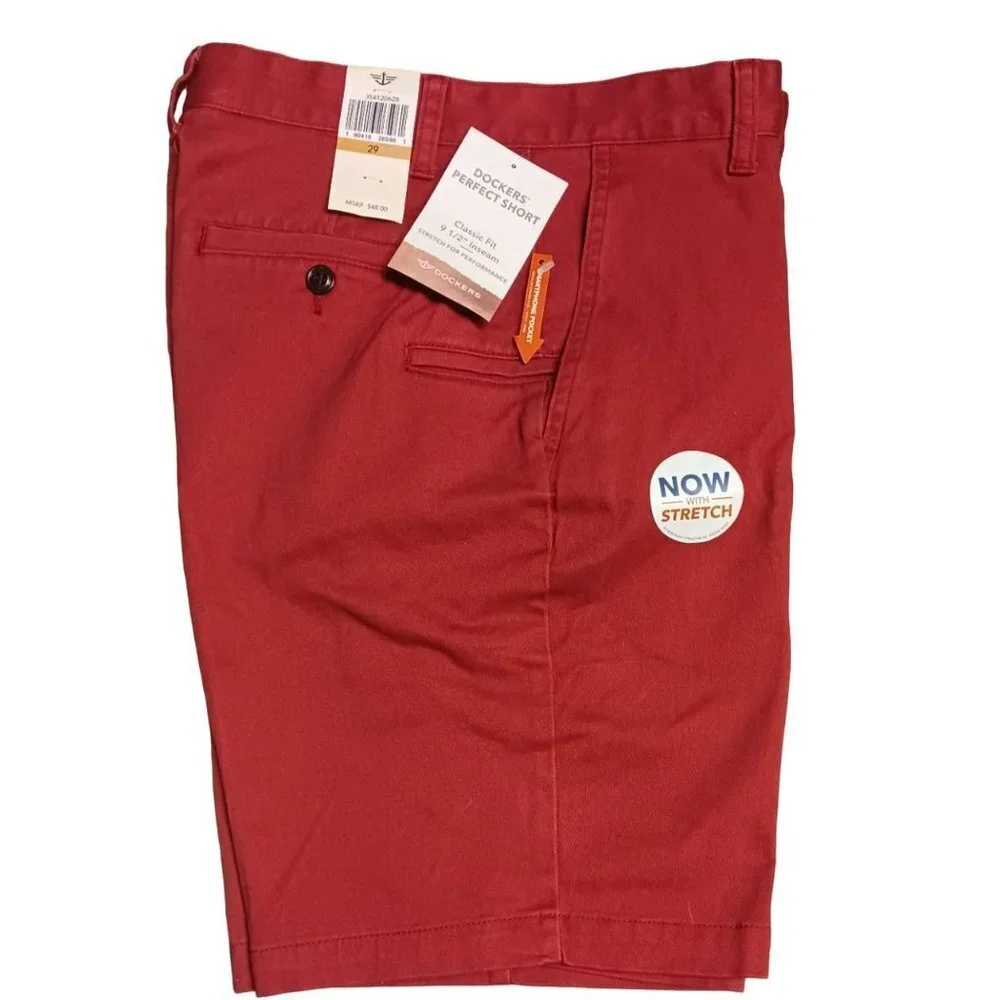 Dockers Men's Perfect Classic Fit Shorts Bank Red Size 29 New